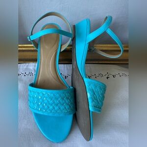 Blue Capri Woven Leather Women's Wedge Sandals